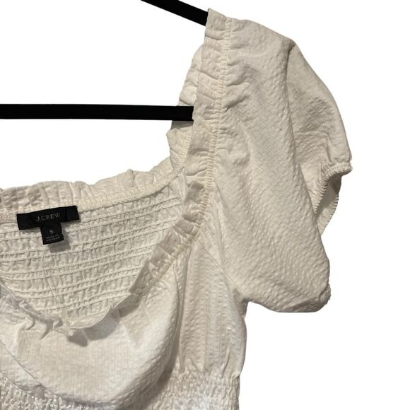 J. Crew J Crew Seersucker Smocked White Puff Sleeve Top - Picture 3 of 6